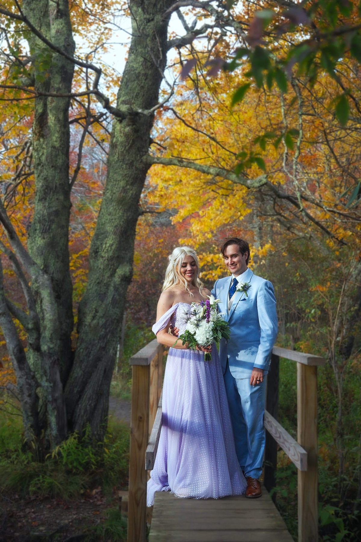 Best Asheville wedding photographer – fall foliage wedding couple Blue Ridge Mountains